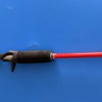 K-Labs custom softbait rod with red blank, trigger reel seat and split EVA grip