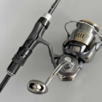 Close-up of spinning reel and premium reel seat on K-Labs custom fishing rod