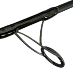 Fishing rod guide close-up with epoxy wrap on custom rod blank